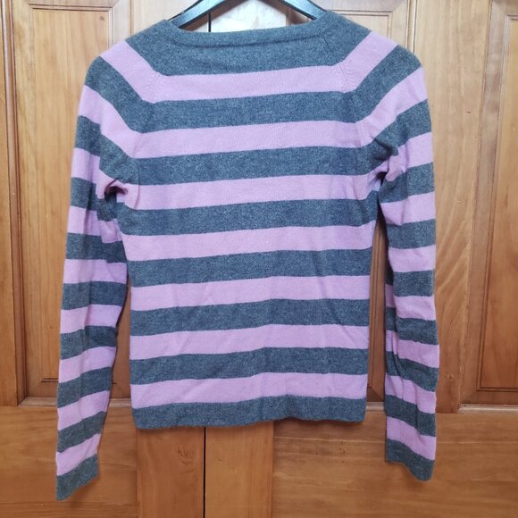 maria di ripabianca 100% cashmere pink grey stripe cardigan preppy Med Italy - Picture 4 of 5